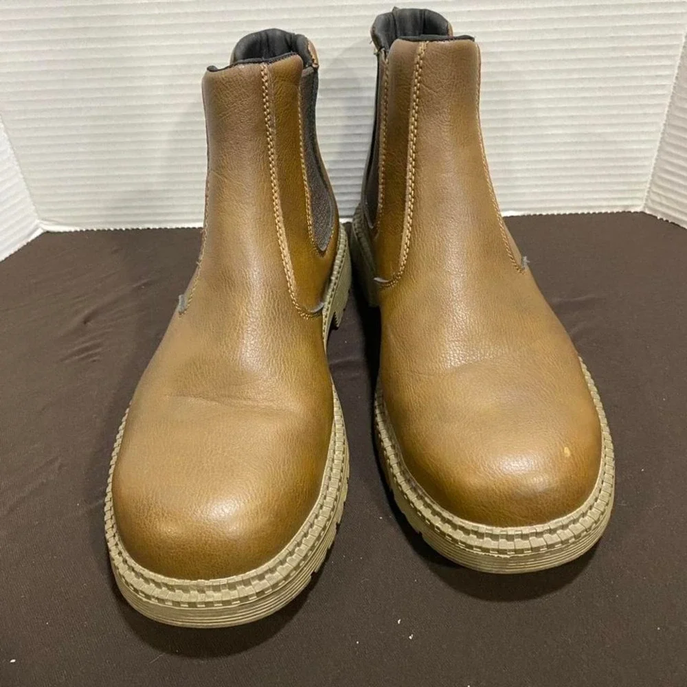 Safety Tan leather boots slip on men 46. SKU321